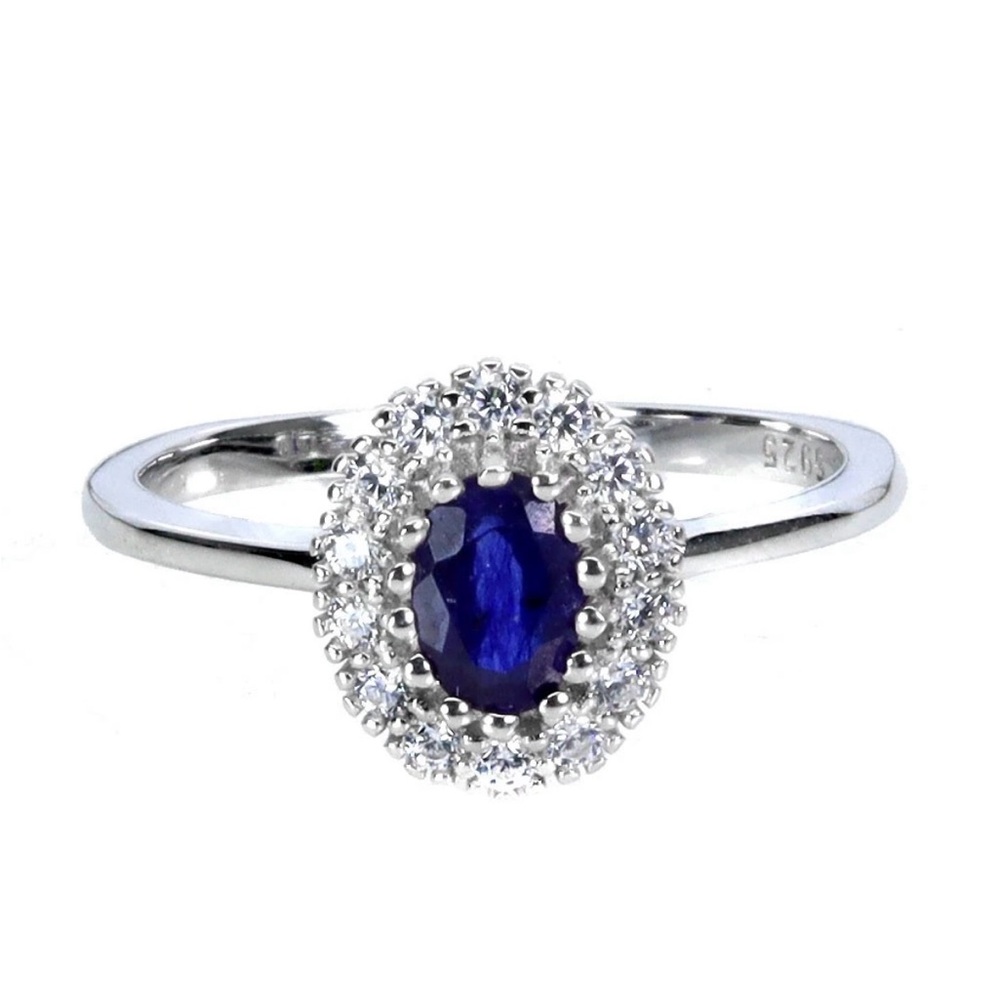 Dazzling Natural Blue Sapphire w/zircon halo in 925 Sterling Silver. Ring size 7 - Picture 2 of 11